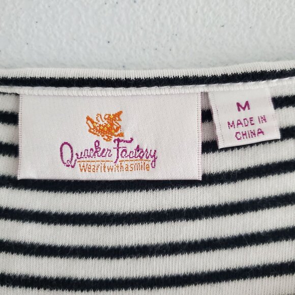 Quacker Factory Womens Sequin Bee Embroidered Black Striped Blouse Size M Summer - Picture 4 of 9